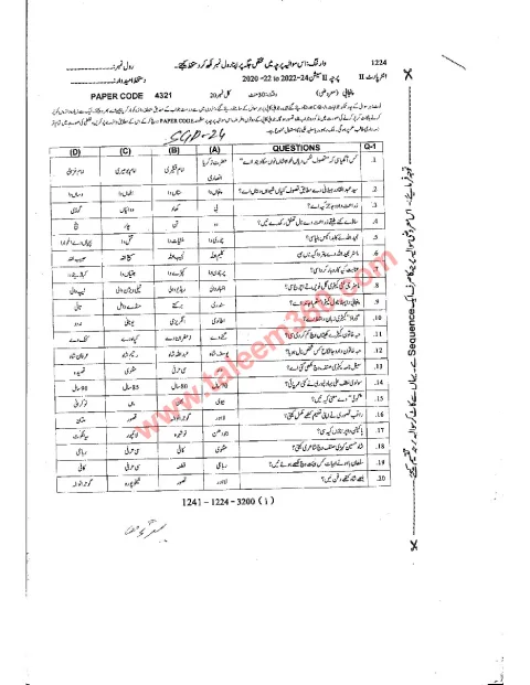 Punjabi 12th Class Past Paper 2024 — Sargodha Board cover