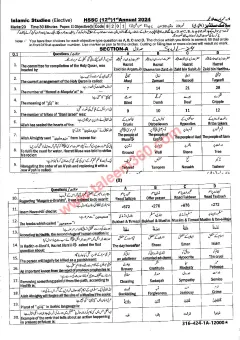 Islamiat (Elective) 12th Class Past Paper 2024 — Sahiwal Board cover