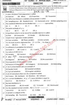 Statistics 12th Class Past Paper 2024 — DG Khan Board cover