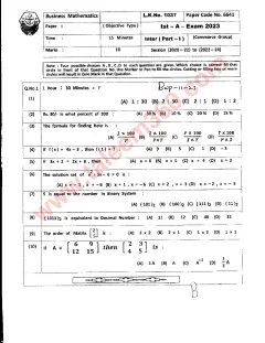 Business Mathematics 11th Class Past Paper 2023 — Bahawalpur Board cover