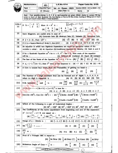 Mathematics 11th Class Past Paper 2023 — Bahawalpur Board cover