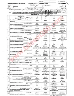 Islamiat (Elective) 11th Class Past Paper 2023 — Sahiwal Board cover