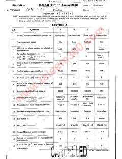Statistics 11th Class Past Paper 2023 — Sahiwal Board cover
