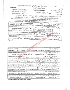 Biology 9th Class Past Paper 2024 — Lahore Board (Group 1 & 2) cover