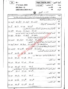 Urdu 9th Class Past Paper 2024 — Bahawalpur Board cover