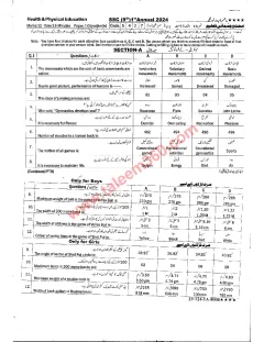 Health and Physical Education 9th Class Past Paper 2024 — Sahiwal Board cover