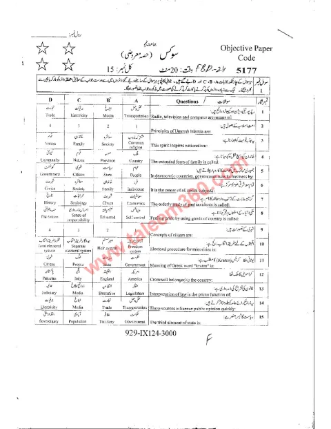 Civics 9th Class Past Paper 2024 — Faisalabad Board cover