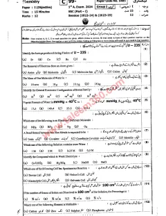 Chemistry 9th Class Past Paper 2024 — Bahawalpur Board cover