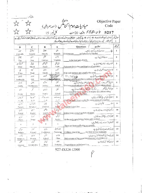 Home Economics 9th Class Past Paper 2024 — Faisalabad Board cover