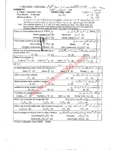Chemistry 9th Class Past Paper 2024 — Lahore Board cover
