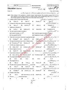 Education 9th Class Past Paper 2024 — Rawalpindi Board cover