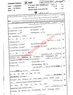 Computer Science 9th Class Past Paper 2024 — Bahawalpur Board cover