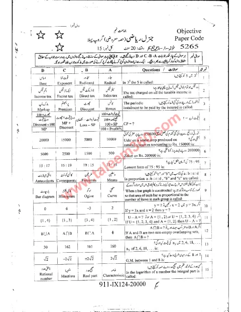 General Mathematics 9th Class Past Paper 2024 — Faisalabad Board cover