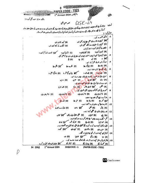 Punjabi 10th Class Past Paper 2024 — DG Khan Board cover