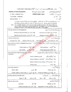 Home Economics 11th Class Past Paper 2024 — Lahore Board cover