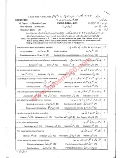Education 11th Class Past Paper 2024 — Lahore Board cover