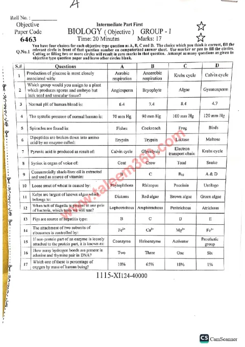 Biology 11th Class Past Paper 2024 — Faisalabad Board cover