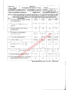 Business Mathematics 11th Class Past Paper 2024 — Multan Board cover