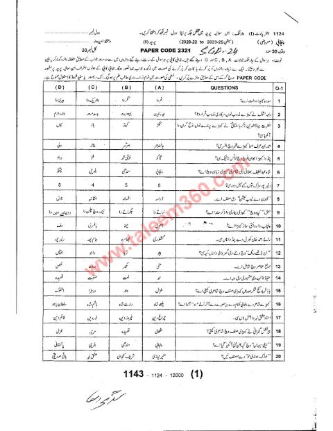 Punjabi 11th Class Past Paper 2024 — Sargodha Board cover