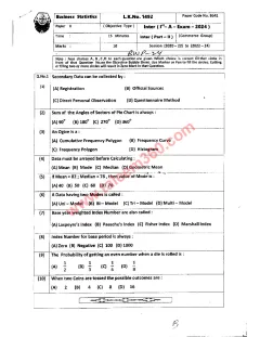 Business Statistics 12th Class Past Paper 2024 — Bahawalpur Board cover